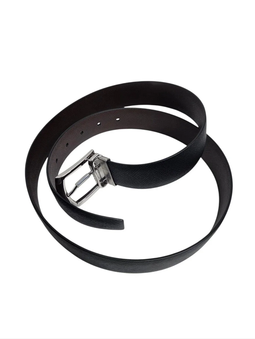 Prada Saffiano Reversible Leather Belt - Black/Brown